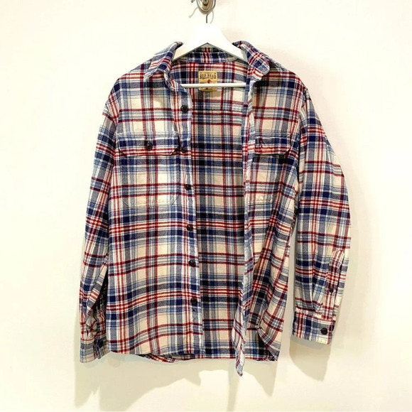 Red Head Mens Flannel Shirt Size M Long Sleeve Button Down beige/ blue/ red - Picture 10 of 13